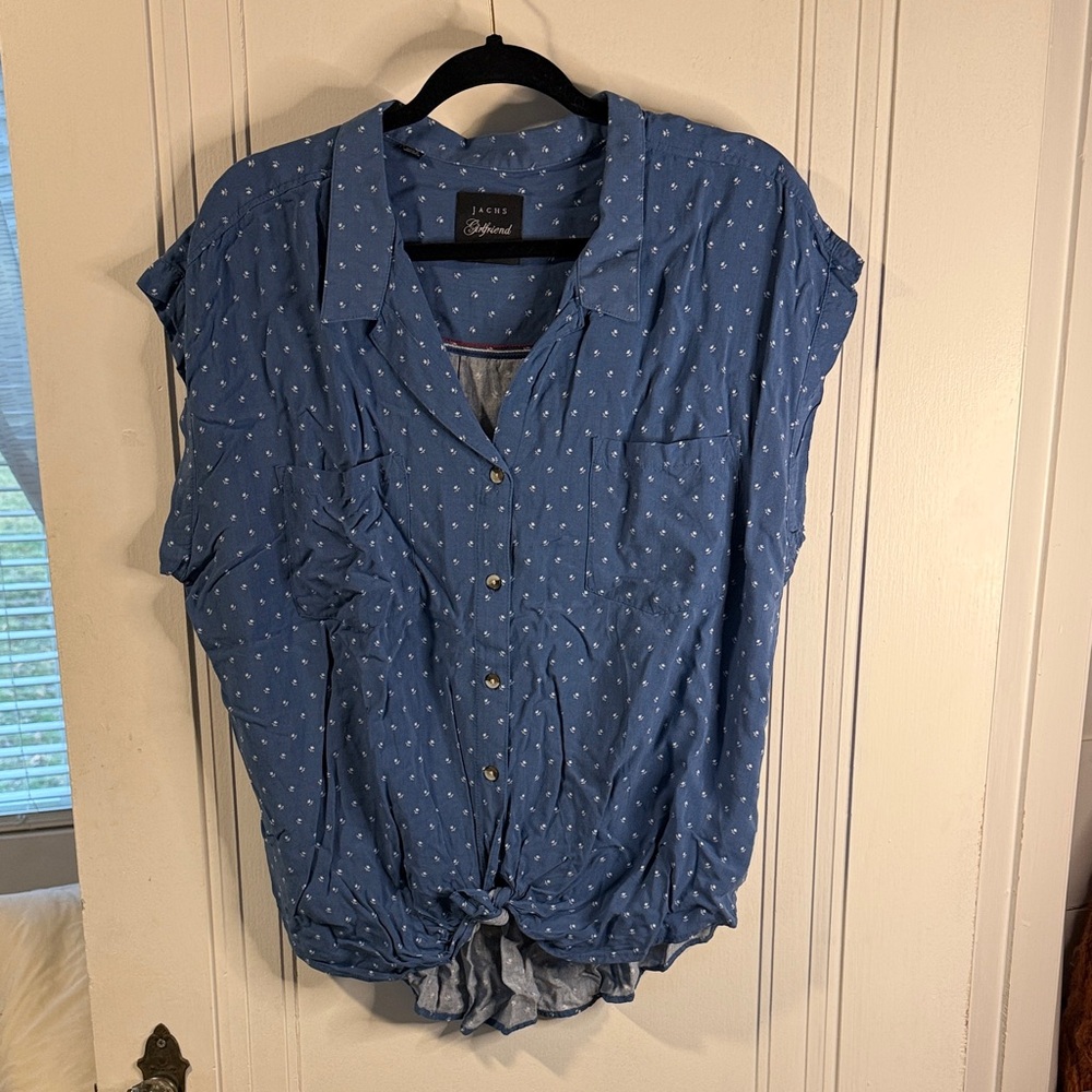 Zac & Rachel Blue Button Down Shirt with White Dots